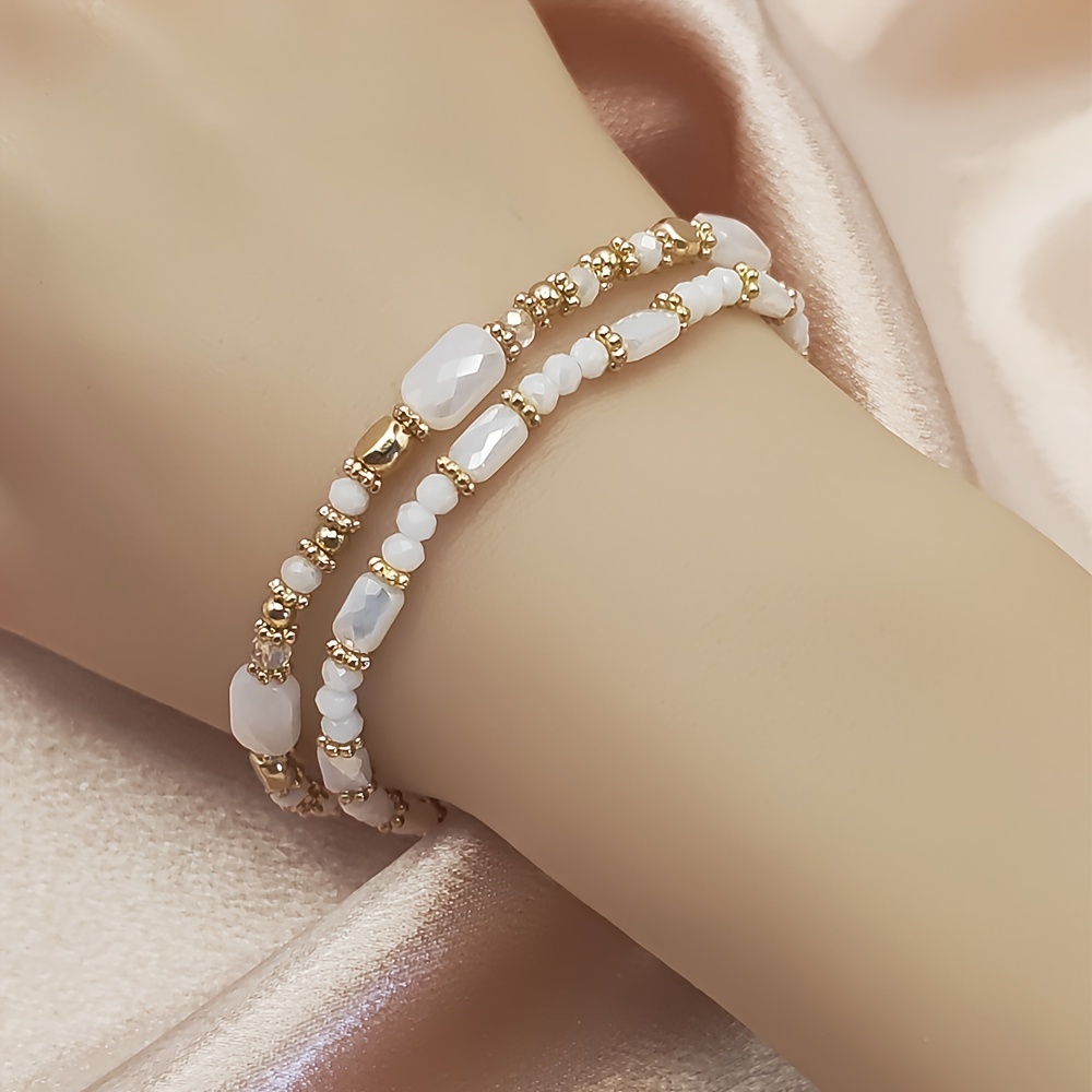 Bohemian Glass Bead Bracelets with Golden Tone Spacers
