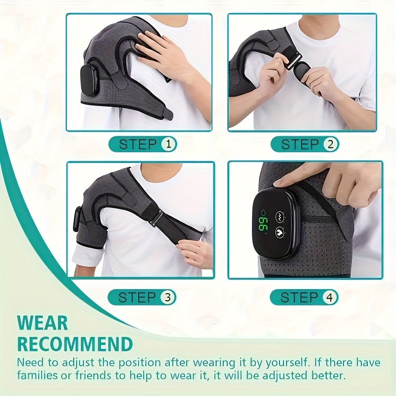 wireless heating shoulder wrap and massager 3 heat 3 vibration settings adjustable straps suitable for shoulders and knees portable shoulder heating pad home and travel massager Product details 2