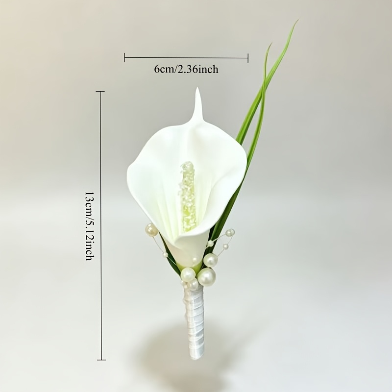 TEMU 1pc/4pcs European-style Calla Lily Artificial Boutonniere, Wedding Groom And Groomsmen Corsage, Banquet And Business Guest Lapel Flower
