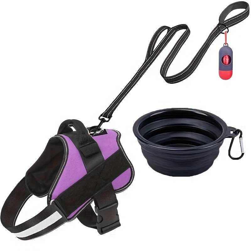 4pcs Pet Harness Set with Leash and Bowl