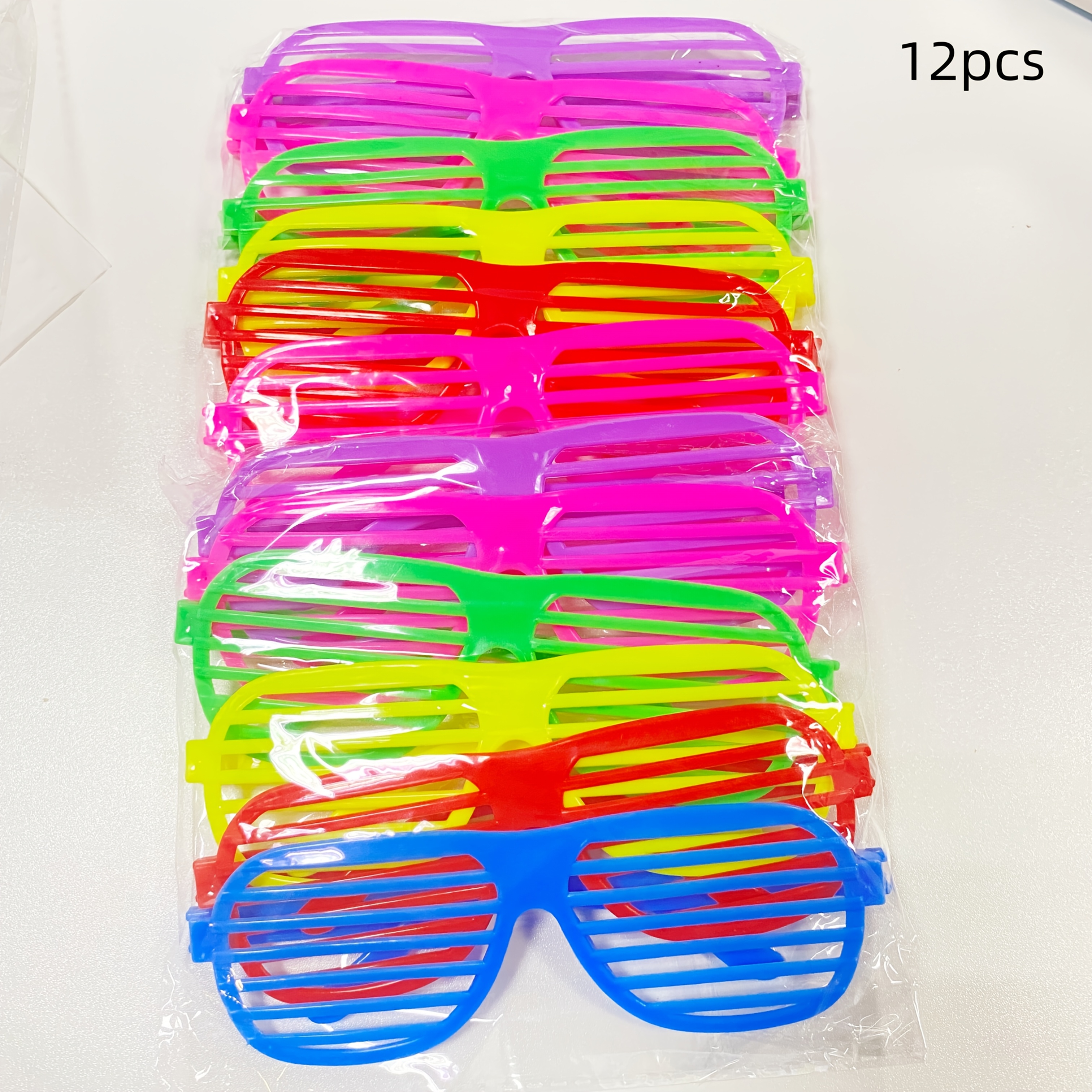 TEMU Lot de 12 lunettes à monture de stores, accessoires de fête colorés des années 80 et 90, gadgets de fête colorés, en plastique, alimentation,