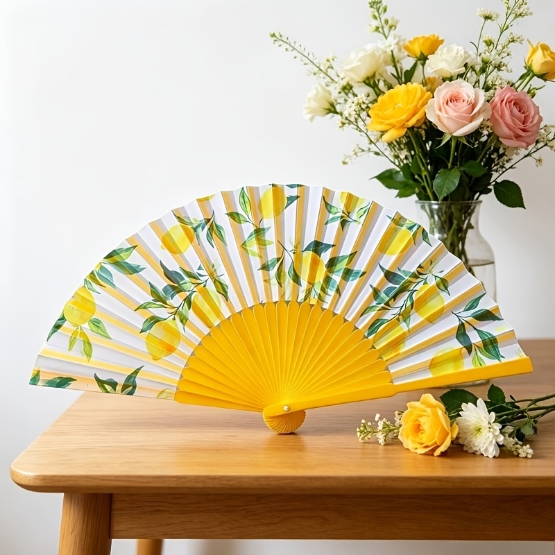 TEMU 1pc Fresh Fruit Lemon Pattern Craft Fan Summer Women's Hand Fan Folding Fan Birthday Valentine's Day Gift