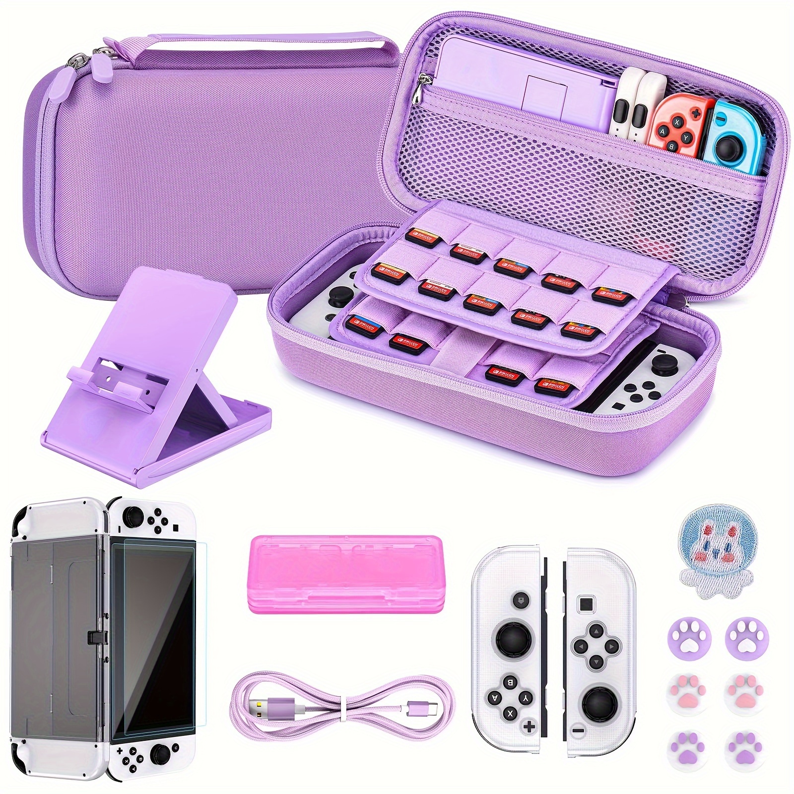 

16 In 1 Oled Accessories Bundle, Oled Accessories Kit Include Oled Carrying Case, Adjustable Stand, Protective Case For Oled Console - Middle Purple