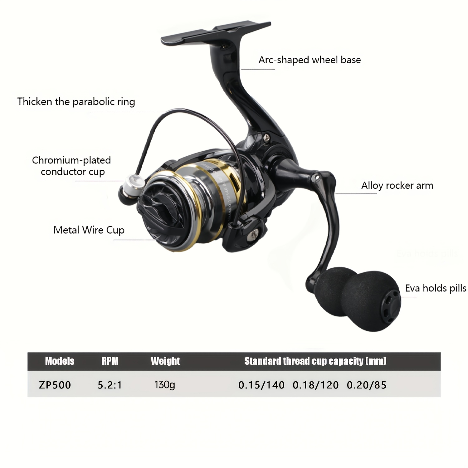 Image of 1pc Zp500/800 Mini Spinning Reel, 5.2:1 Gear Ratio, Smooth Bearing, 5kg Max Drag, Outdoor Fishing Tackle