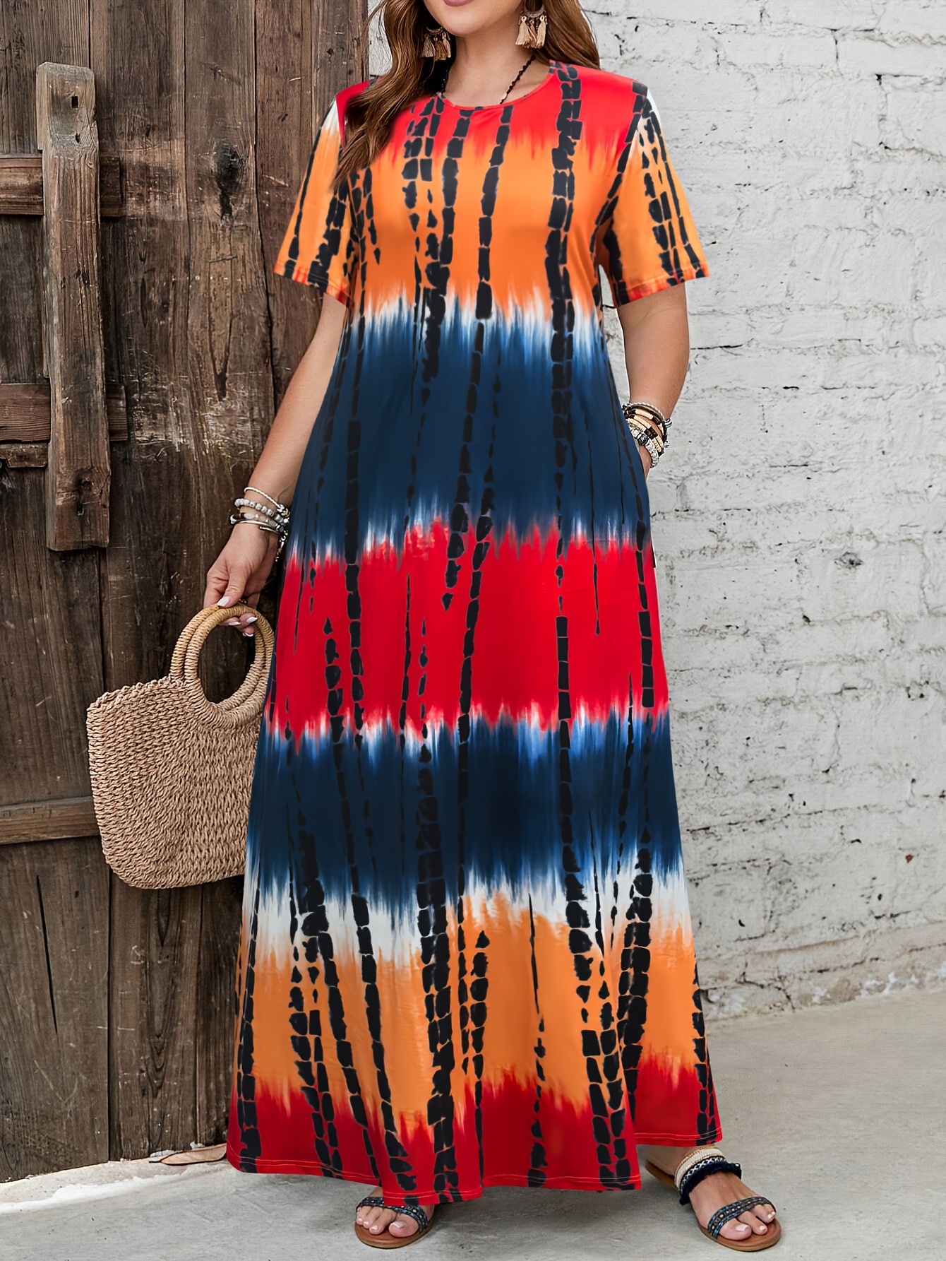 black striped dress shirt Orange-Yellow Tie-Dye Cami Slip Midi-Dress