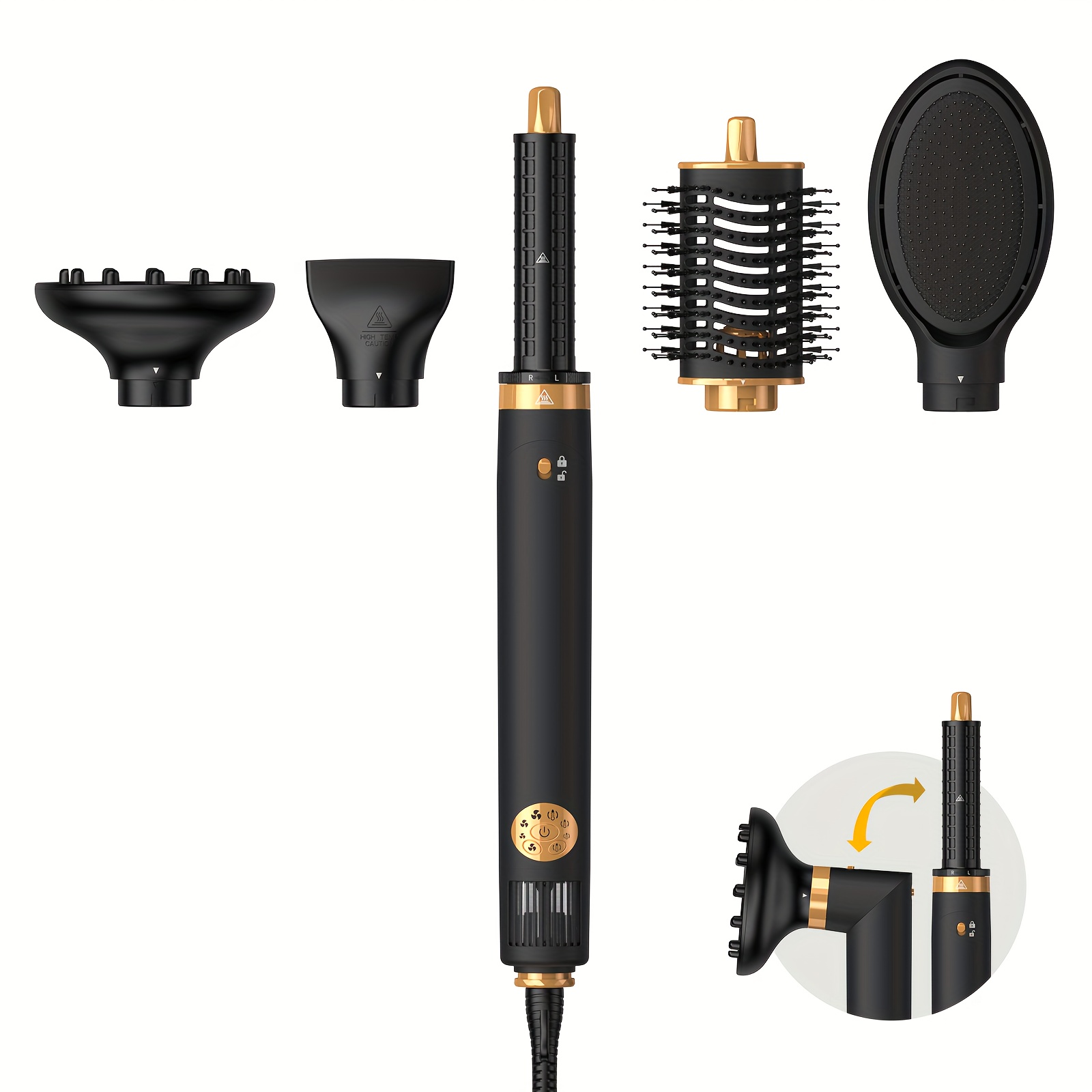 

5 In 1 Professional Hot Air Brush Set For Curling Drying, Straightening Combing, Hair Style, Detachable & Interchangeable Brush Head