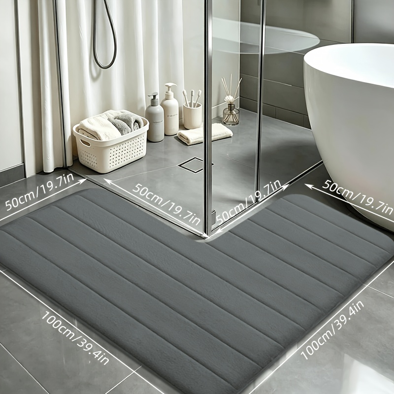 TEMU Eingangs- Badezimmerfreundliche L-förmige Badematte mit Memory-Schaum – ultraweicher, rutschfester, dicker Fußbodenteppich, Flanell/Duschmatte