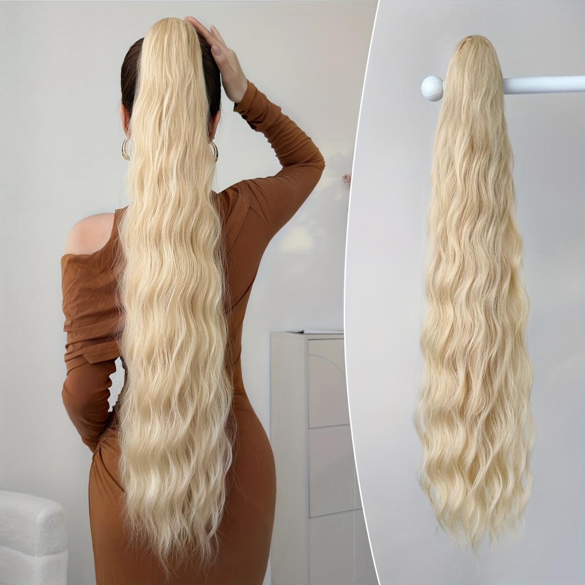 TEMU A 32-inch Heat-resistant Fiber Synthetic Hairpiece Featuring A Wine Red Hair Claw, Designed For Women To Wear On Regular Days And Special