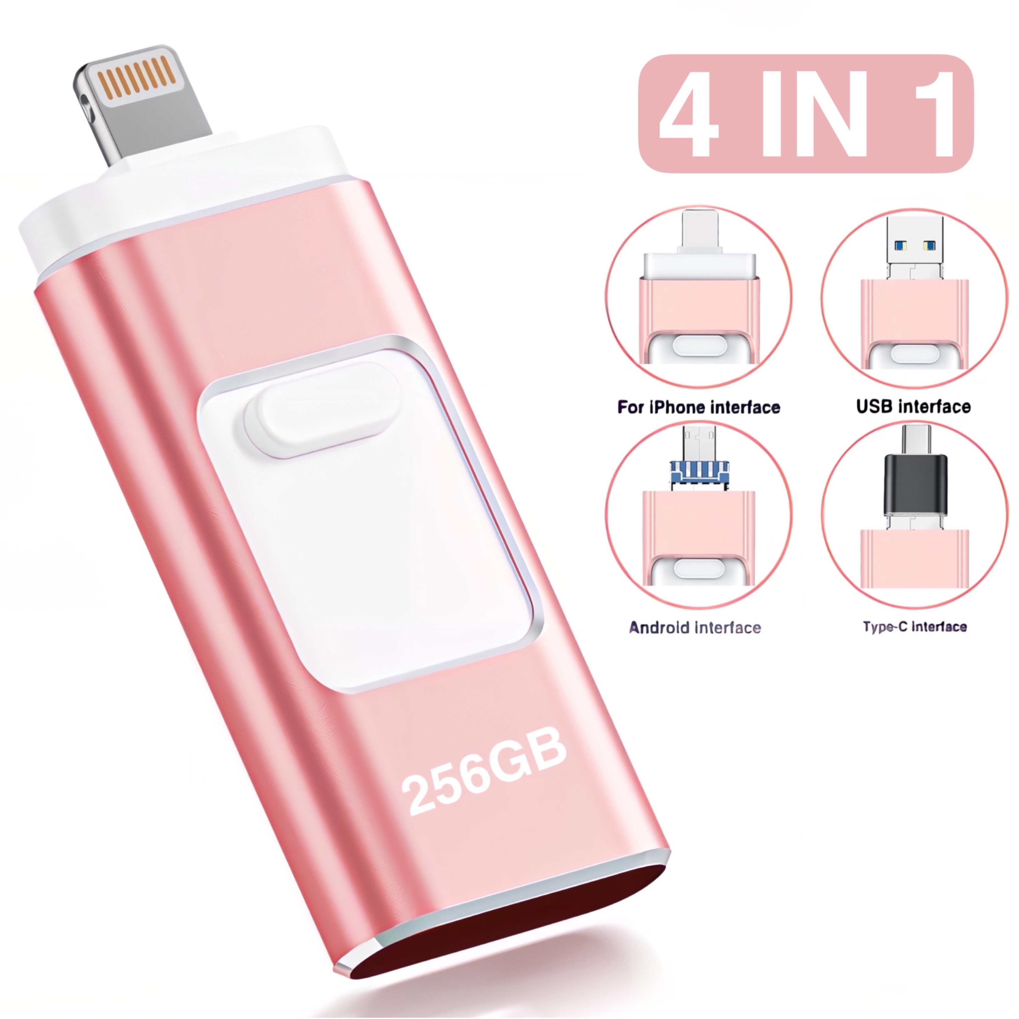 

Mfi 64gb 128gb 256gb Flash Drive For Iphone Photo Stick, 4in 1 For Iphone Lightning Type-c For Usb 3.0 , External Memory Storage Drive Compatible For Mobile Phone & Computers