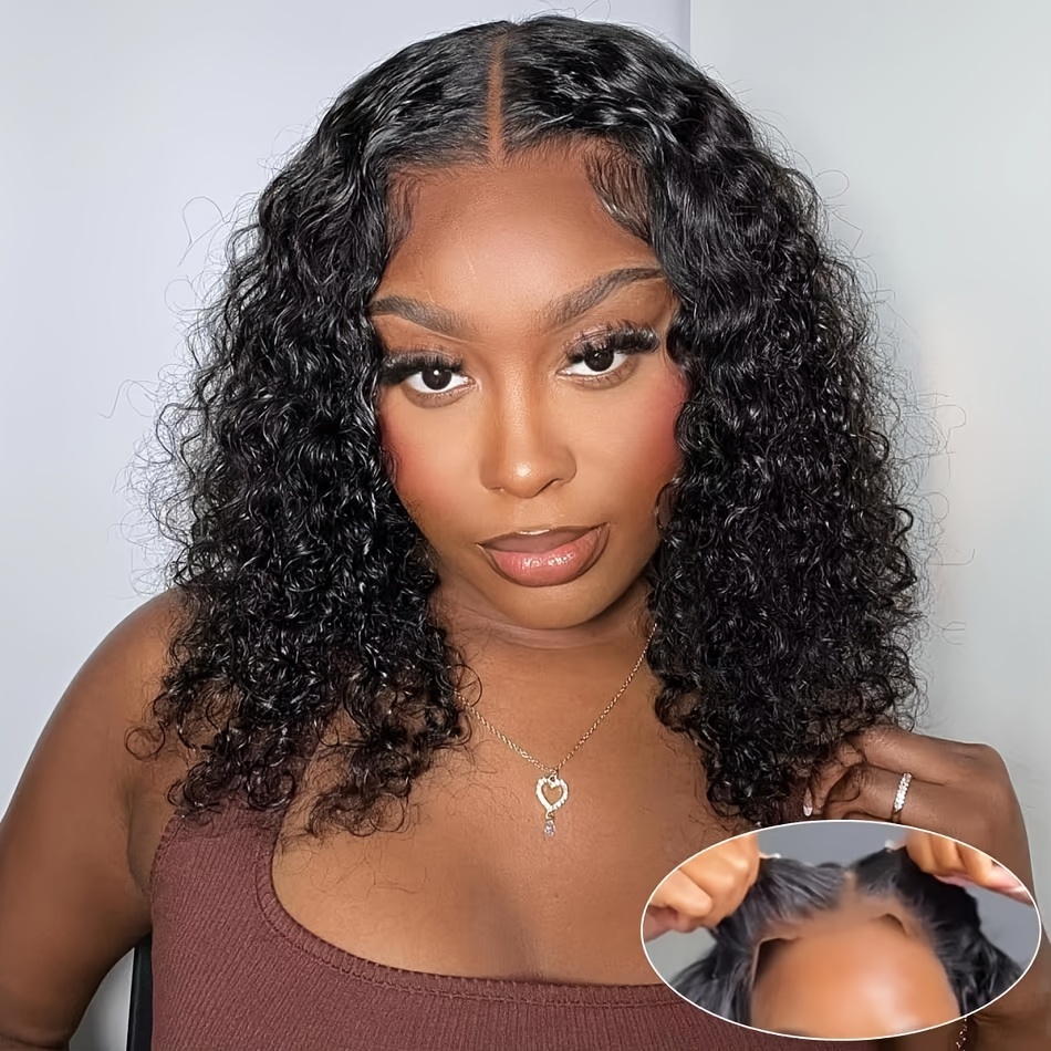 TEMU 4x4 Curly Wave Glueless Lace Front Wigs Human Hair 200 Density Hd Transparent Frontal Wigs Human Hair For Women Curly Wave Glueless Wigs Human Hair Pre With Baby Hair
