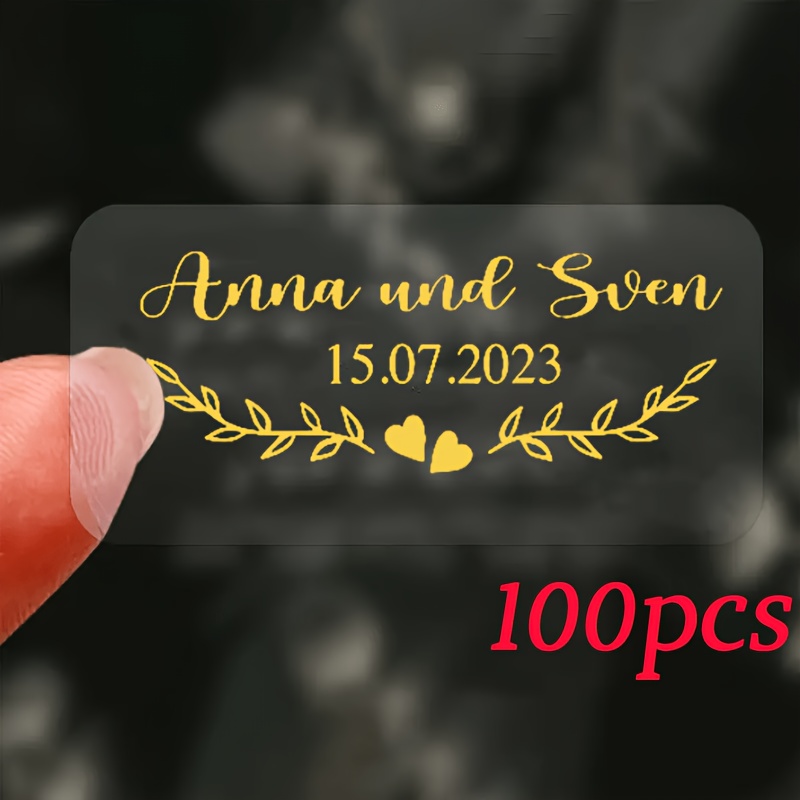 TEMU 100pcs Autocollants Personnalisés Dorés et Transparents, Étiquettes Motif Cœur et Feuille pour Emballage Cadeau