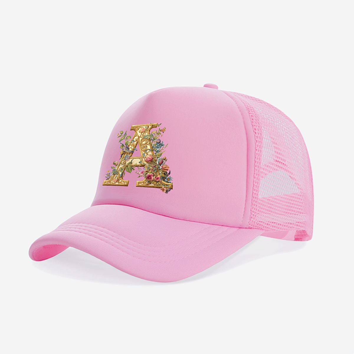 Image of 1 ' 26-letter Pink Fashion Trucker Hat, Sun, Breathable, And Versatile, Suitable For Aged 5-8 For Daily And Outdoor Spring And Summer