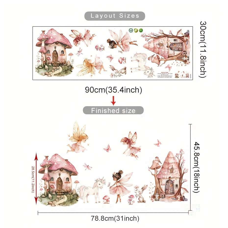 Image of 1pc Elf Fairy & Unicorn Self-adhesive Wall Stickers - Princess Room Decor, Perfect For Home Décor