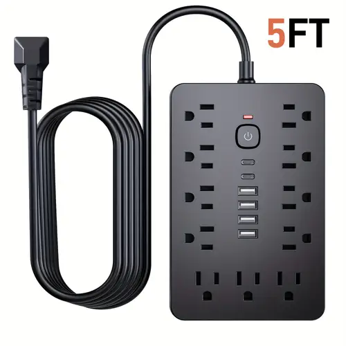 17 in 1 protector power strip with outlets 4usb 2 type c ports compact multi plug outlet extender with flat plug saving extension cord for home office and kitchen protection us plug power strip protector