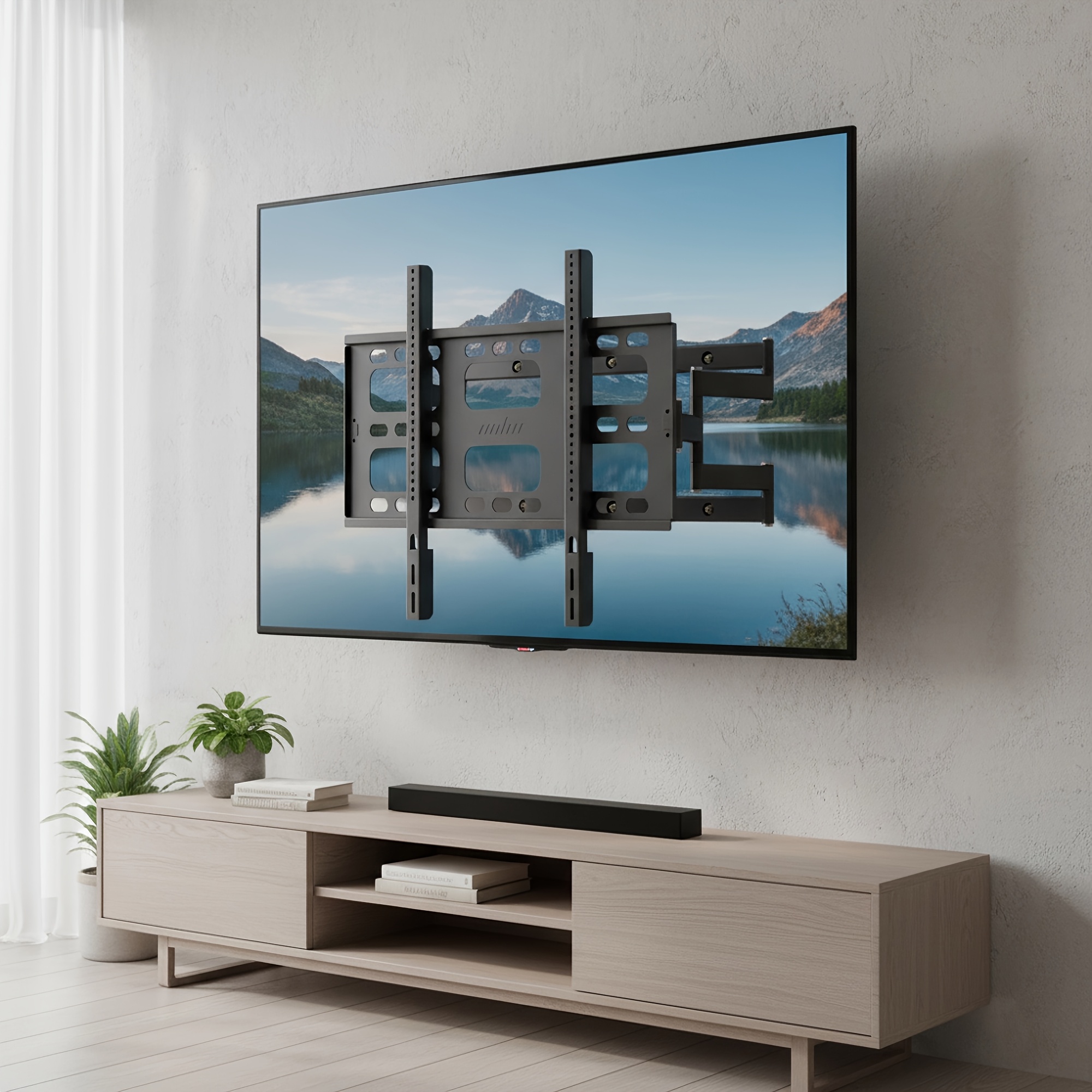 Image of Full Motion Tv Wall Mount For 42-100 Inch Tvs Up To 220 Lbs, Heavy Duty Tv Mount With Swivel And Tilt, Long Extension Arm, Rotating Television Mount Bracket Black