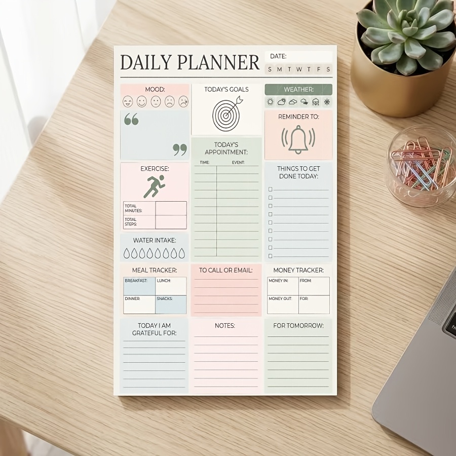 TEMU Non-sticky Daily Planner Memo Pad (50 Sheets), -one Self-care Organizer Notepad, Non-adhesive Tear-off Scratch Pad, Habit For School, Office And