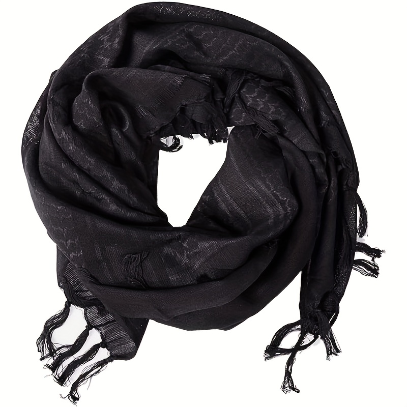 Black Scarf 43 Inch Tassel Wind And Sand Scarf, Unisex