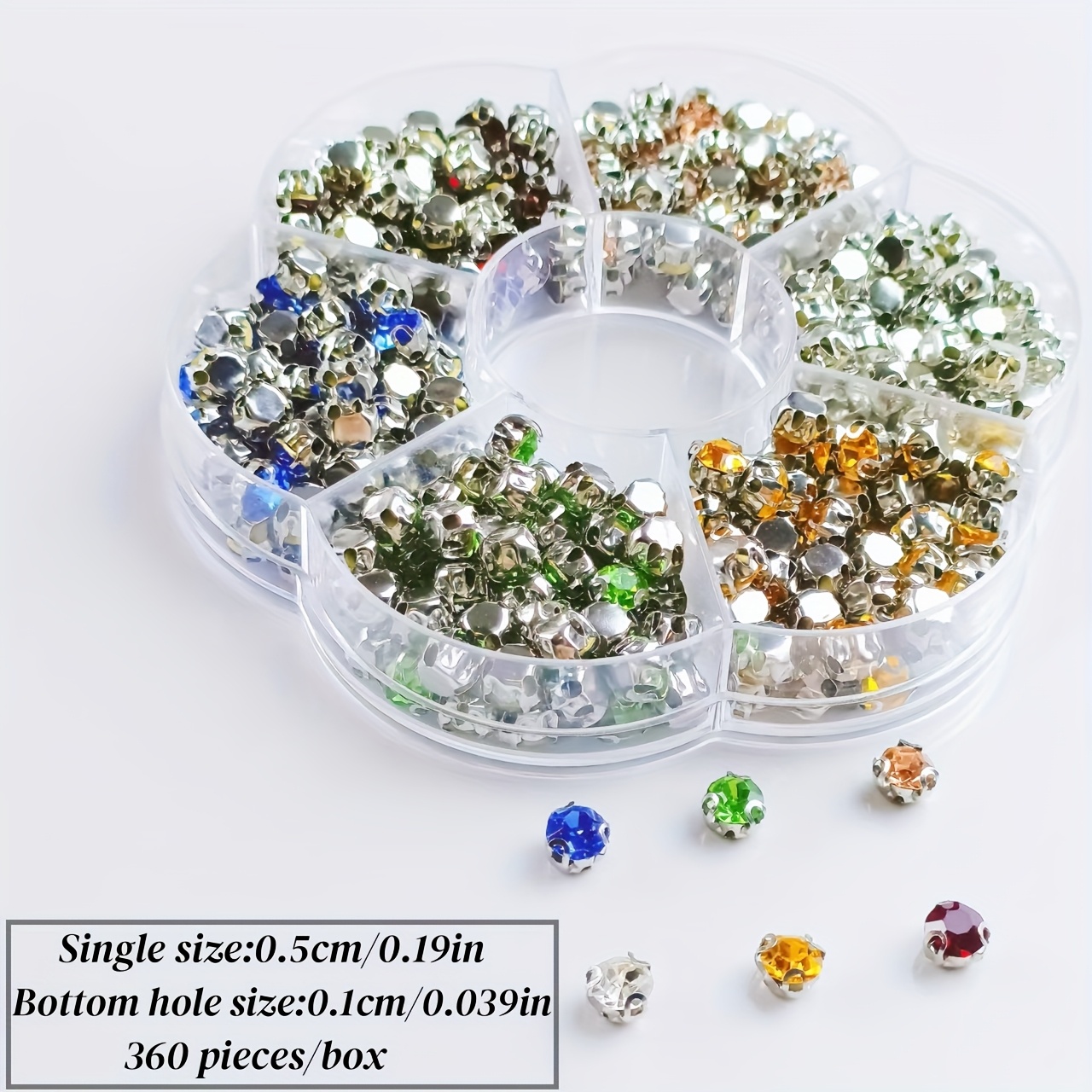 Image of 360pcs/box - Small Particles 5mm 6 Color Glass Hand Sewn Single Claw Rhinestone, Diy Wallet Making Decoration, Sewn On Clothing Bag Design Accessories, Hats, Shoes, Bags, Shiny Decorations
