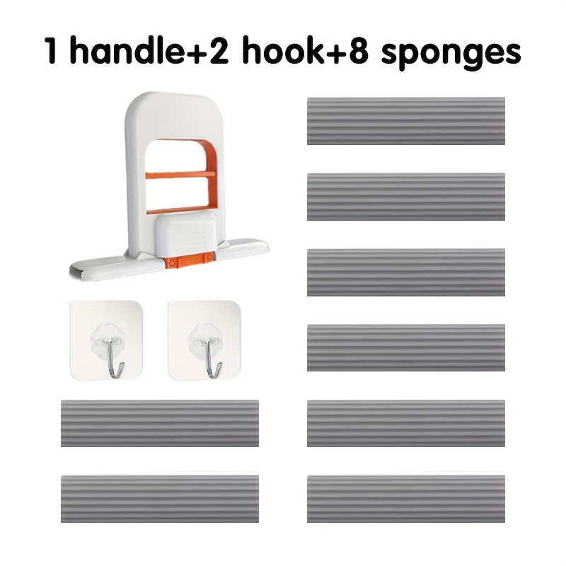 TEMU 11pcs, 1 Handle     8 Sponges, No-wash Desktop Mop - Design, With Storage Hook, Foldable And Space-, Cleaning System - Compact Desktop Cleaner