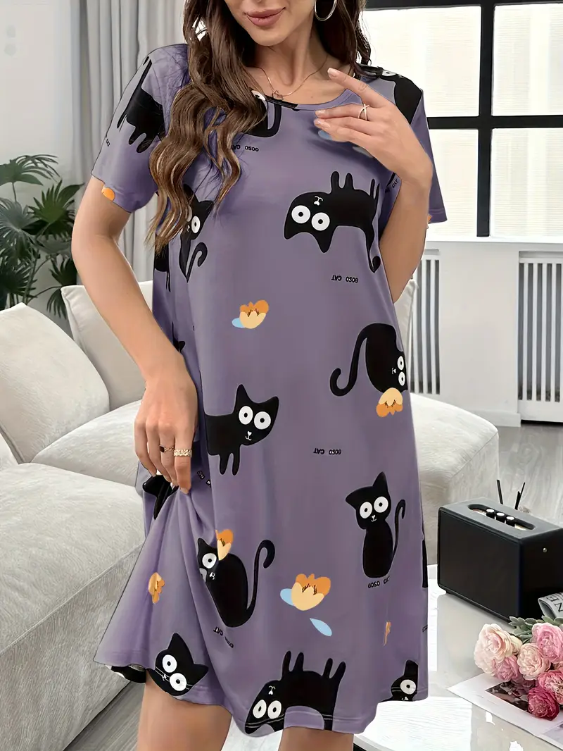 cute night dress for women Cute Heart Pattern Sleep Dress : Fluffy Fleece Winter Nightgown