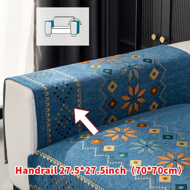 TEMU 1pc Bohemian Chenille Sofa Cover, Geometric Embroidered Pattern Sofa Cover, Sofa Protection Cover, Non Slip Sofa Cover, Bedroom, Office, Living