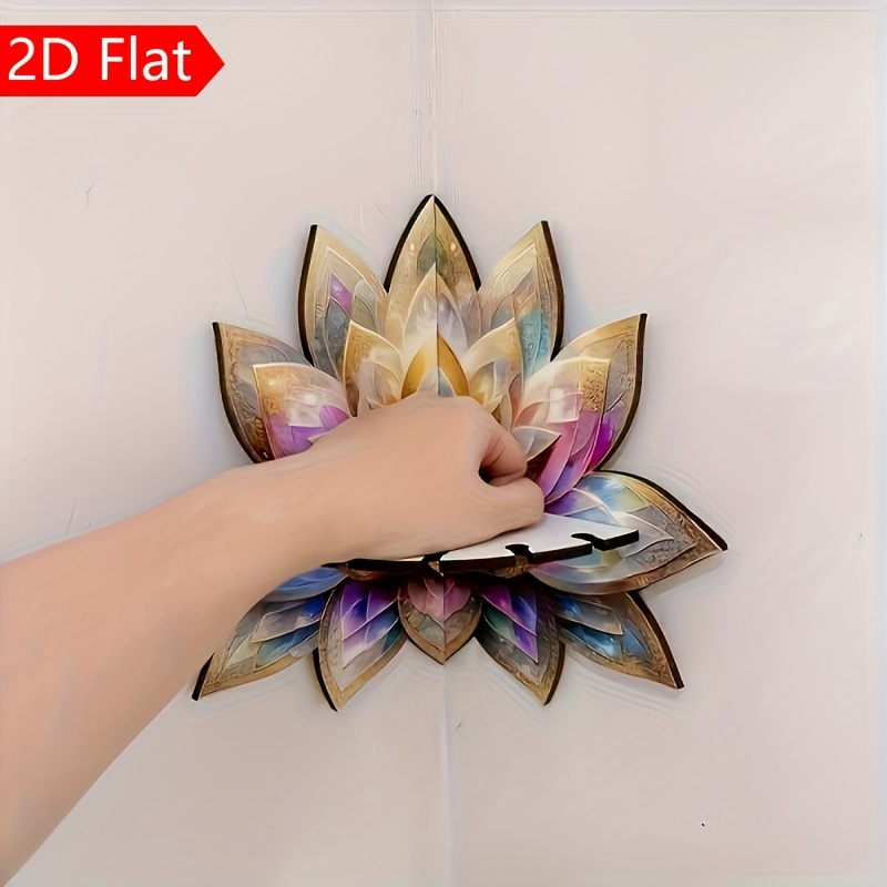 TEMU 1pc Bohemian Multicolor For Lotus Flower Wall Shelf - Turquoise Blue, Pink, & Purple Layered 2d/3d-like Wall-mounted Storage Unit, Artificial