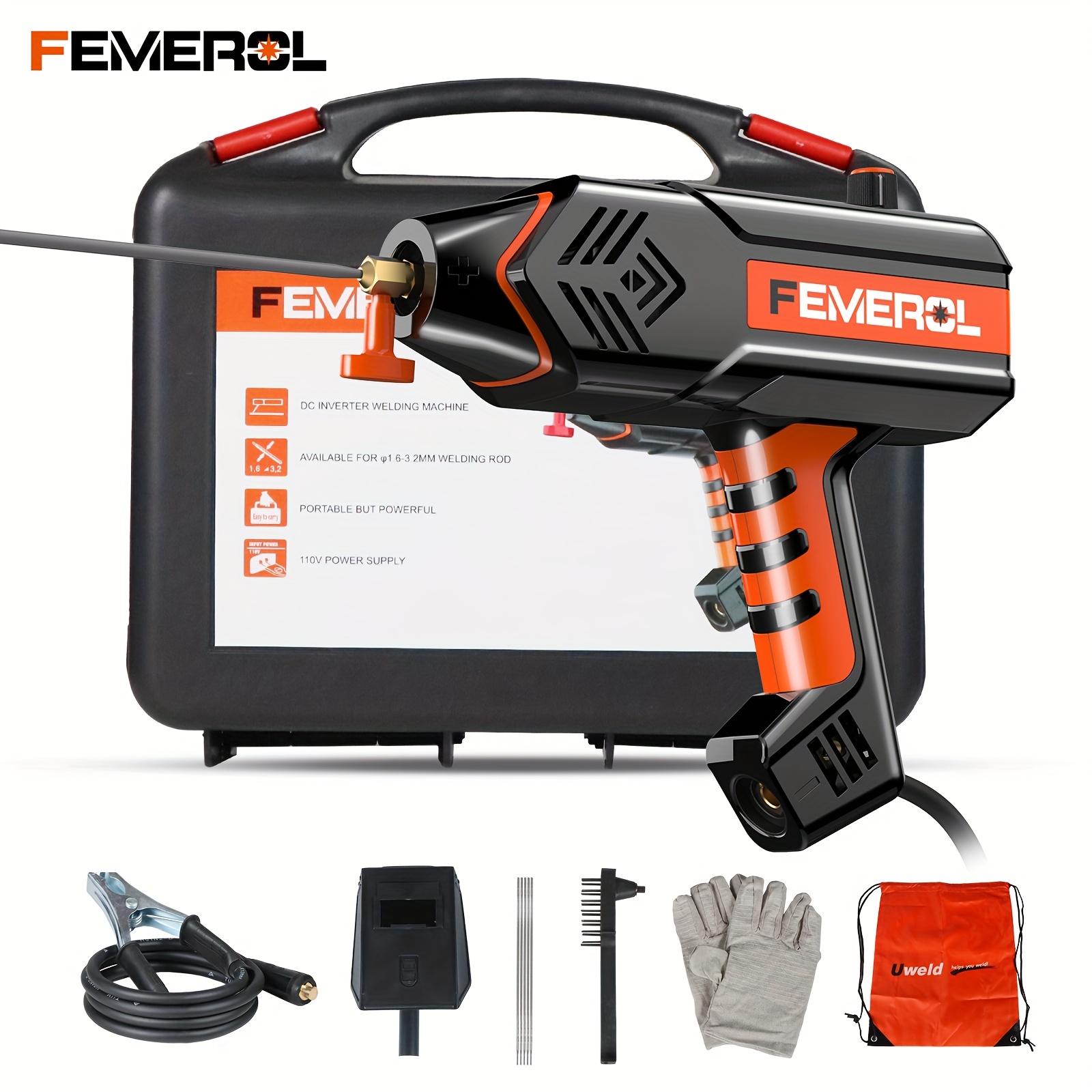 TEMU Femerol Welding Machine 110v Handheld Welder 120a Portable Stick Welder Hand Held Welder Machine Igbt Inverter Digital Display With Welding Tool Set And Toolbox Ip21s
