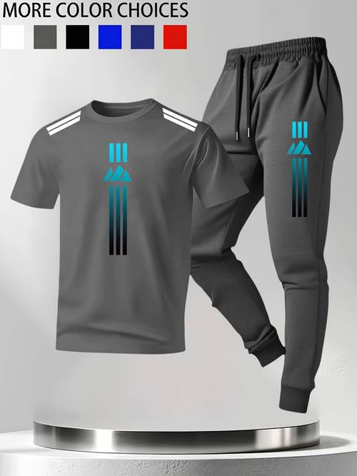 herren farbverlauf geometrischer druck atmungsaktives set schnelltrocknend kurzarm + hose zweiteiliges sommerliches kühles und nicht-stoffiges schweißableitendes lässiges sportset atmungsaktiv schweißableitend pendeln freizeit / bügelfreie pflege leichte alltagstauglichkeit