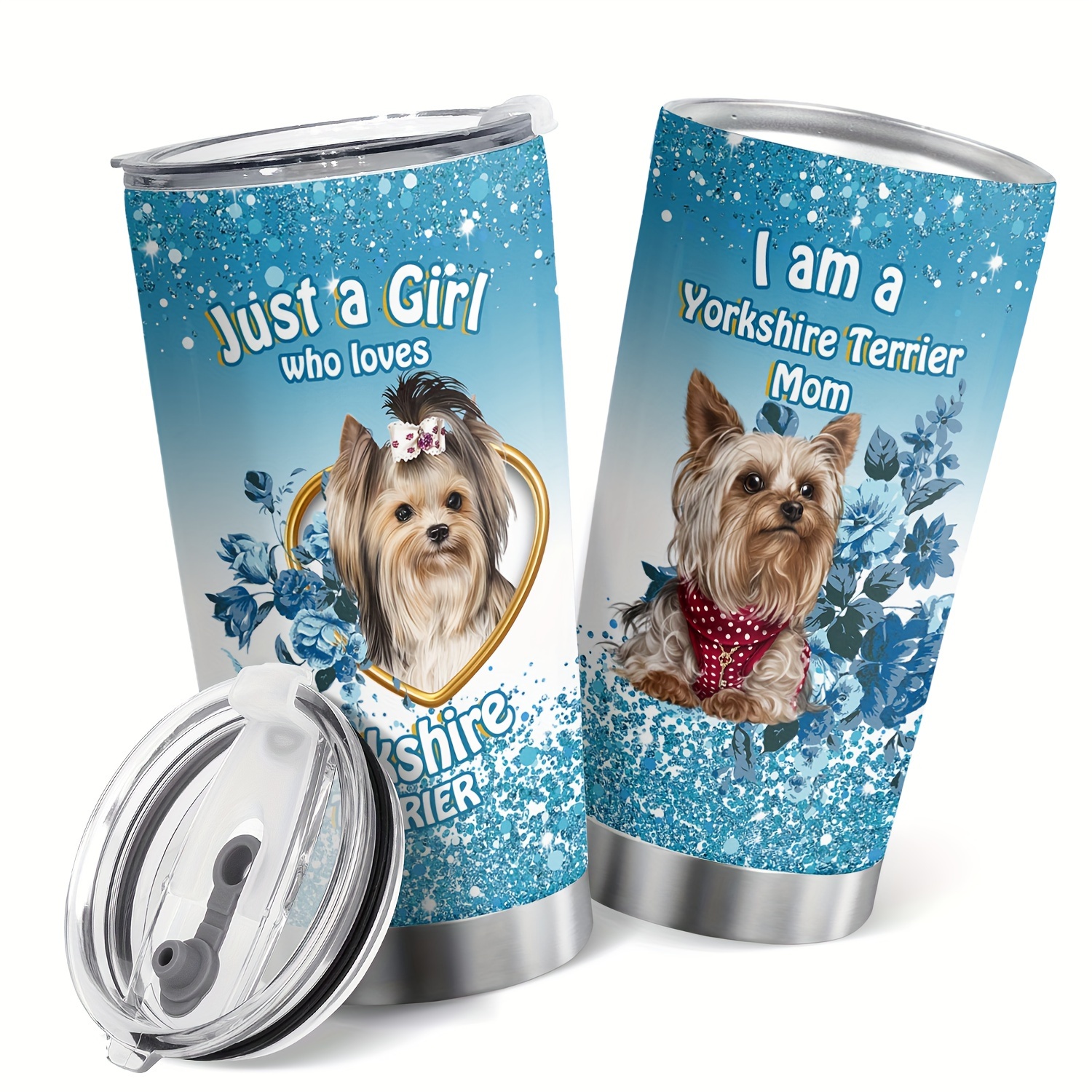 

1pc Stainless Steel Tumbler 20oz, "just A Girl Who Loves Yorkshire Terrier" Mom Insulated Travel Cup With Lid, Dual Drinking Modes, Dog Lover Gift