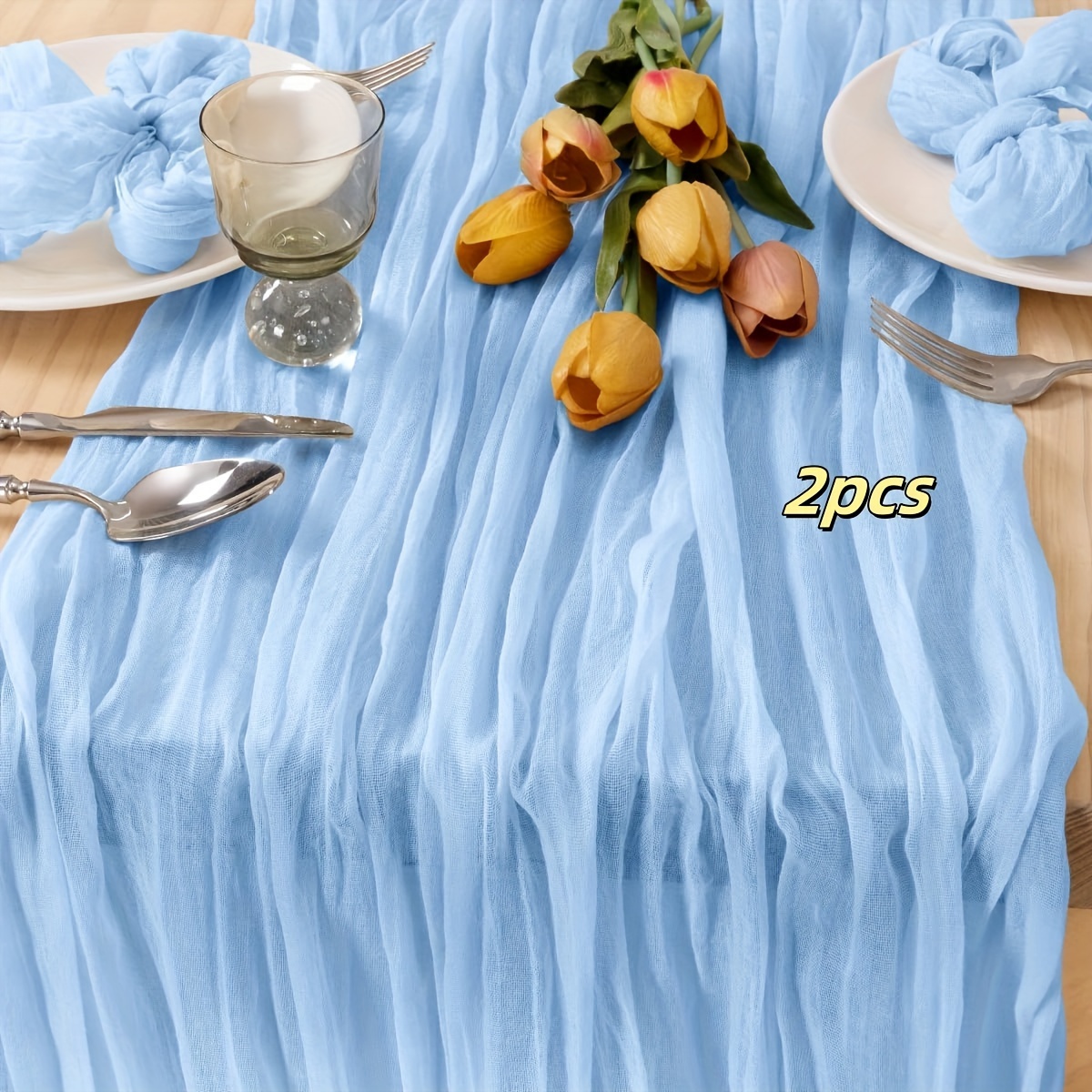 2pcs Soft Muslin Tablecloth Table Runner, Durable And Easy To Wash Tablecloth, Suitable For Romantic Wedding Decoration, Birthday Party Decoration Bathroom Decoration, A Of Decoration