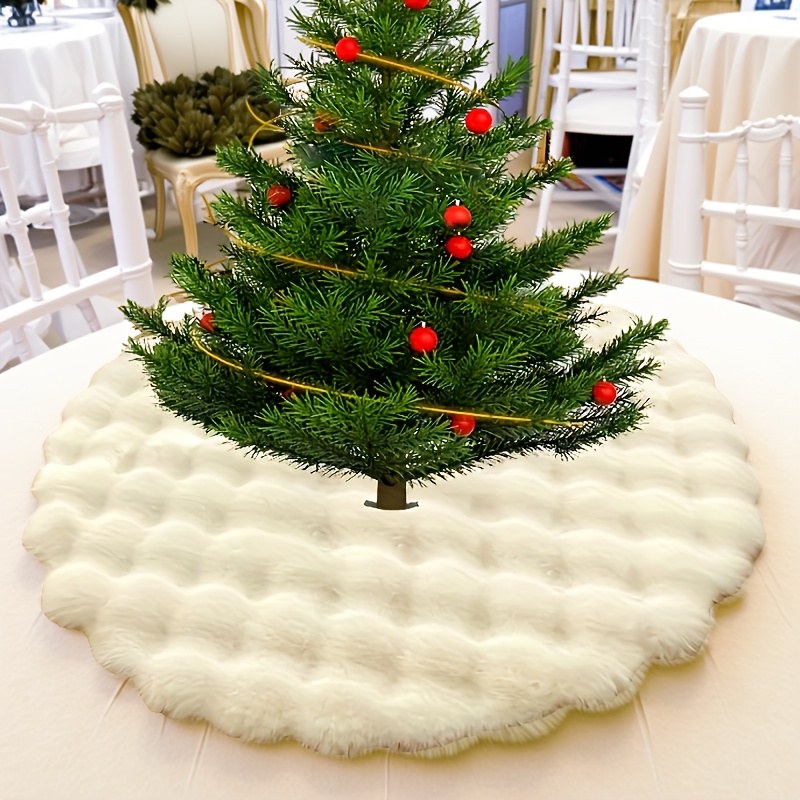 TEMU 1pc Fluffy Faux Rabbit Fur Christmas Tree Skirt - Wave With Soft Fur Trim, Traditional Round Fit For Standard Trees, Easy-clean Holiday For