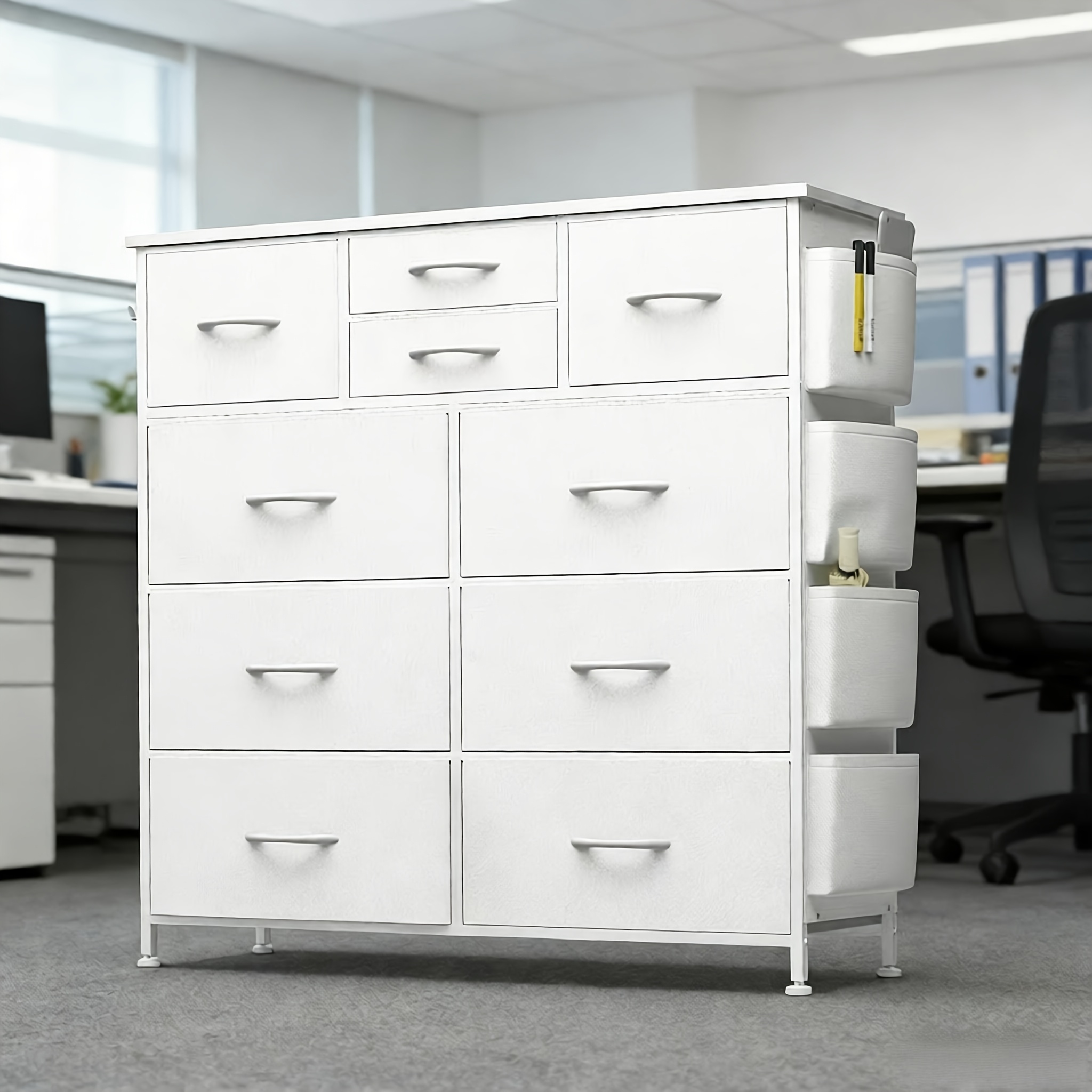 Storage Cabinet, Office File Cabinet, Large Capacity Multi-Layer Drawer And Side Storage, Side Bag, Metal Frame, Stable Storage Cabinet