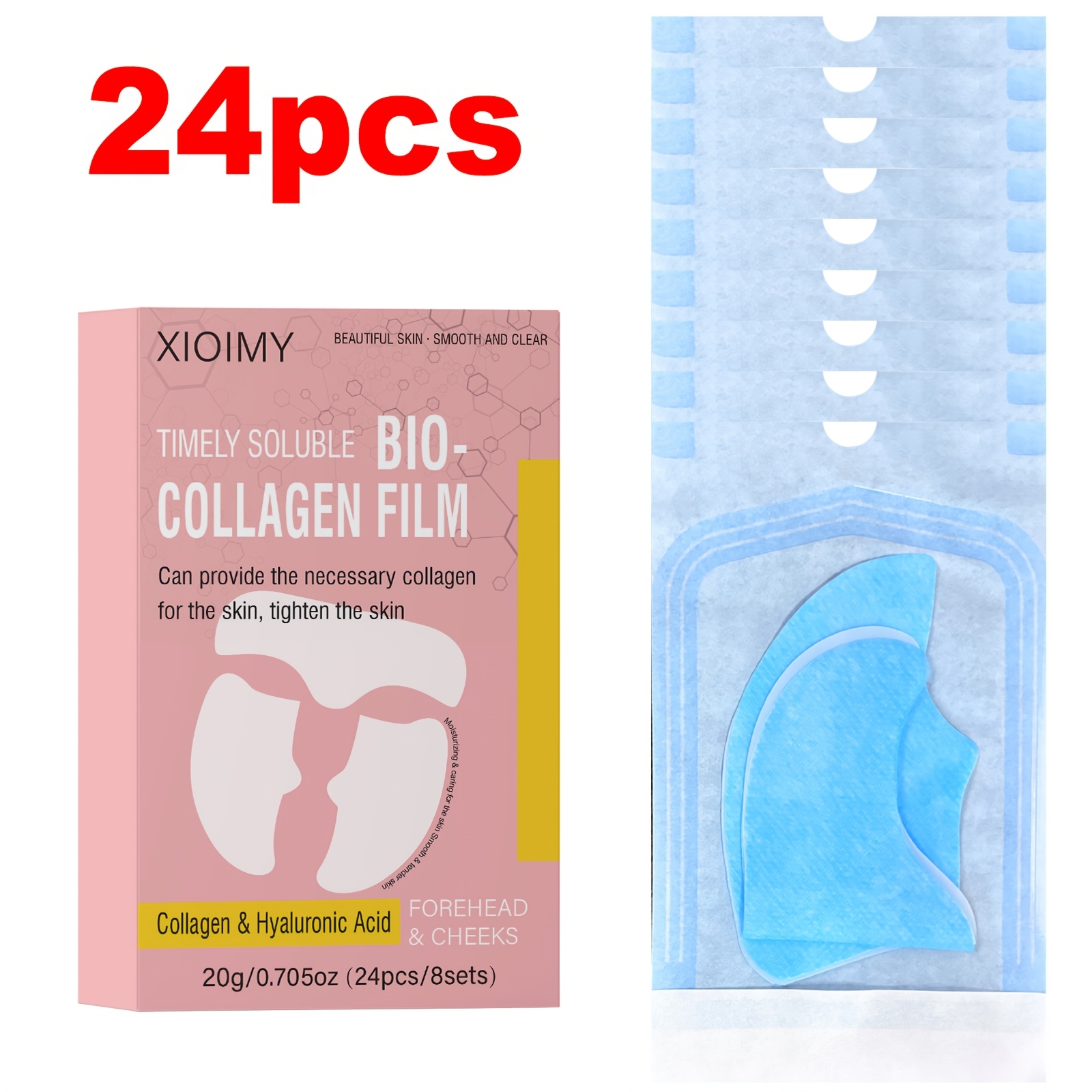 Image of 24pcs Collagen Facial Mask - Soluble, , Moisturizing, Hypoallergenic, Free, Used For Forehead And Cheeks, To , Make Skin Smoother, , , Collagen Facial Mask, Facial Care