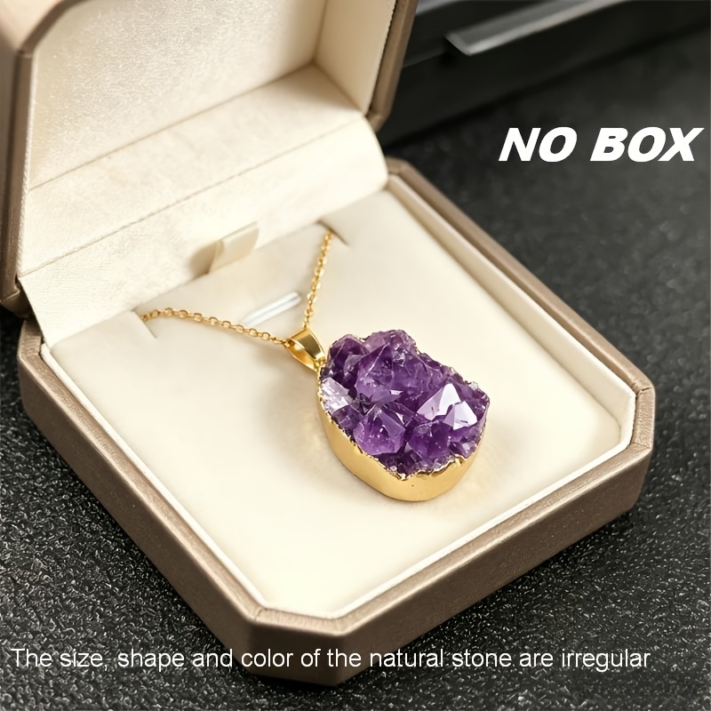 1pc Amethyst Pendant Necklace: Natural Handmade Amethyst Cluster Stone Jewelry Necklace Gift For…: retailer-supplied image