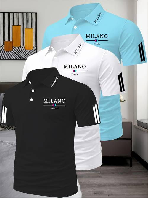 three piece summer mens shirt sports gym breathable quick dry business casual vacation shirt fashionable short sleeve golf shirt