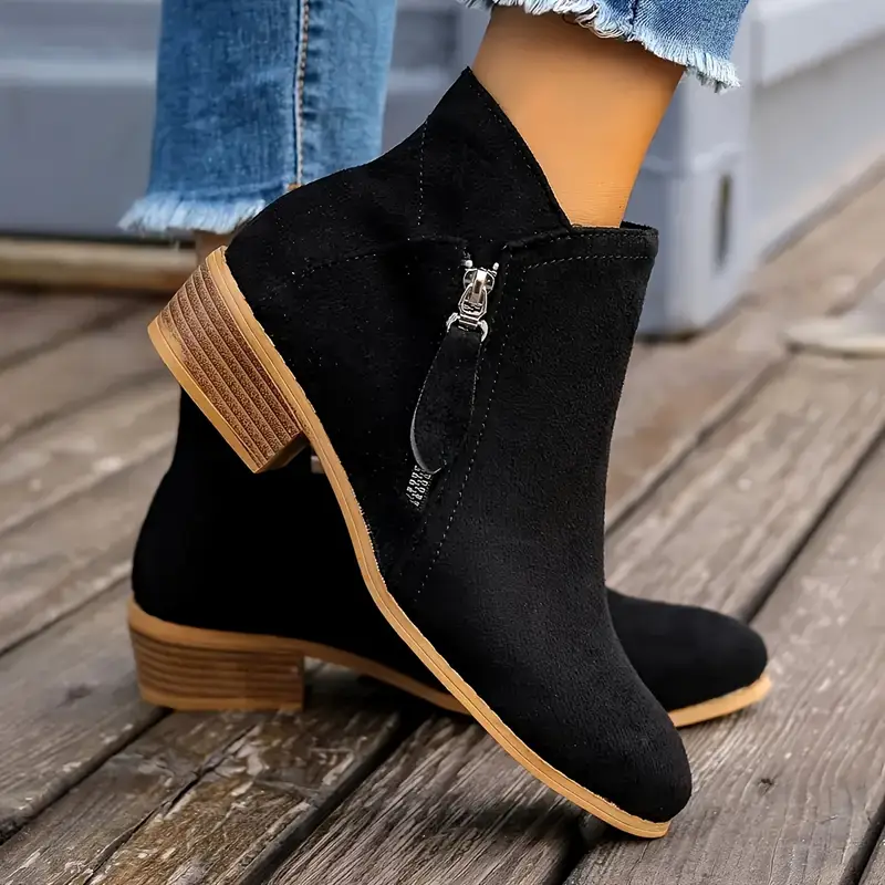 womens zipper ankle boots classic low heel chunky heel side - Temu womens zipper ankle boots classic low heel chunky heel side - Temu