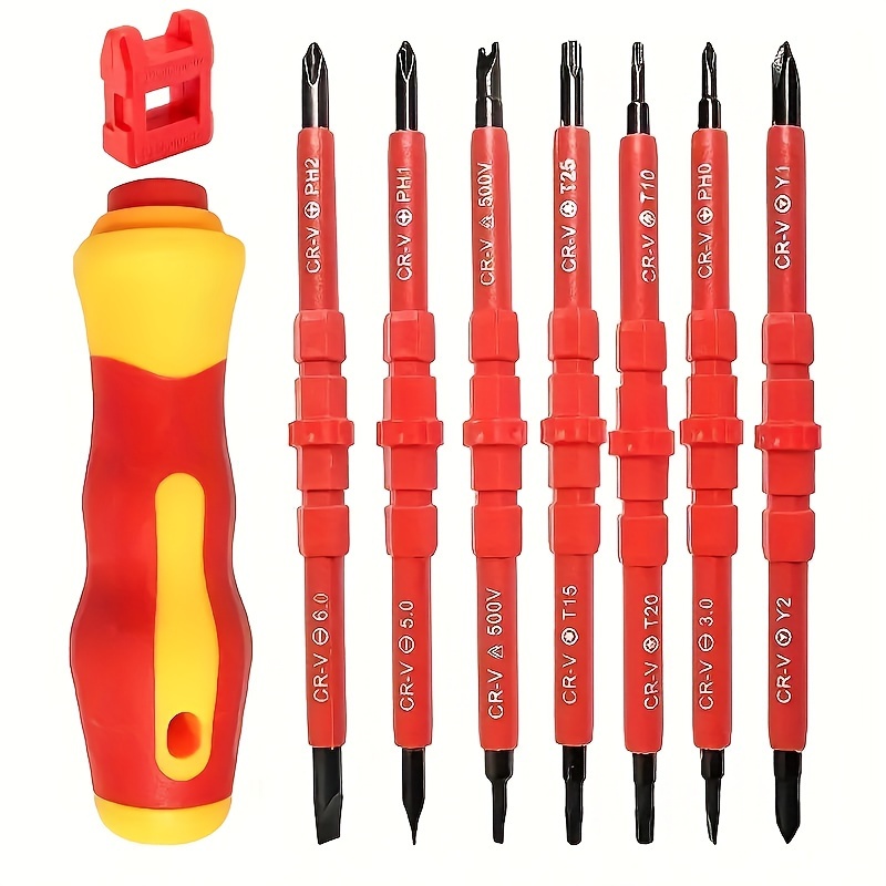 

7in 1 500v Insulated Screwdriver Set For Electrician, Removable Slotted Hex Screwdrivers