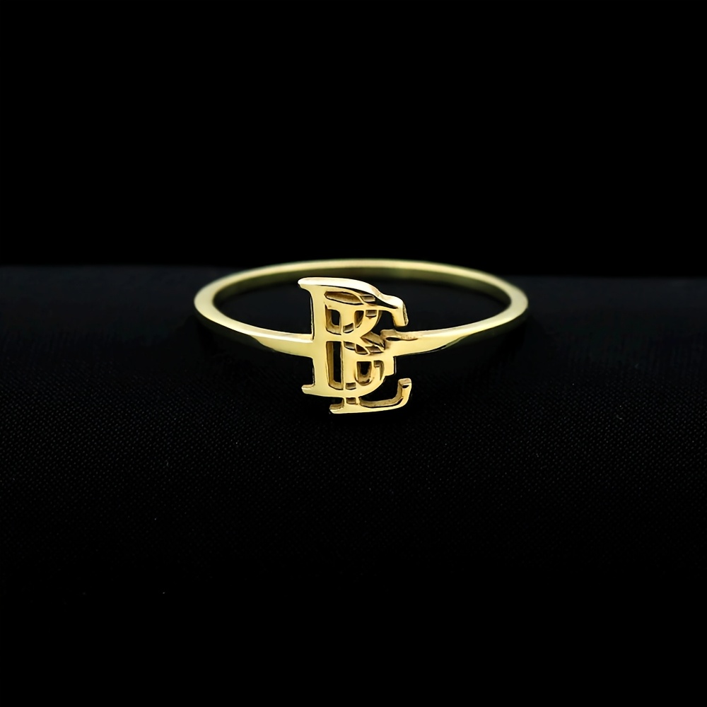 TEMU Customized Personalized Stainless Steel Ring With 2 Overlapping Letters, Golden Overlapping Letter Name Closed Ring, Custom Jewelry Gift,