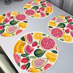 4pcs vibrant colorful fruit illustration round placemats 15 spring table mats for party kitchen dining decor summer tableware polyester hand wash only party table settings fruity design woven texture