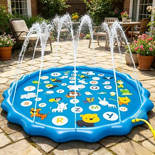extra large inflatable sprinkler pad for kids smart scientist 26 alphabets and animal patterns durable outdoor yard lawn water toy pad for lawn beach garden alphabet learning toys