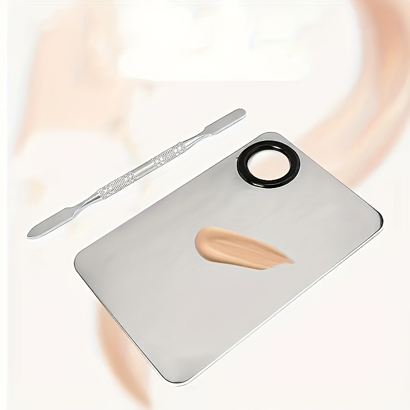 TEMU Professional Stainless Steel Makeup Palette With Scraper Tool - Ideal For Nail, Eye Shadow, And Eyelash Pigment Mixing - For Artists And