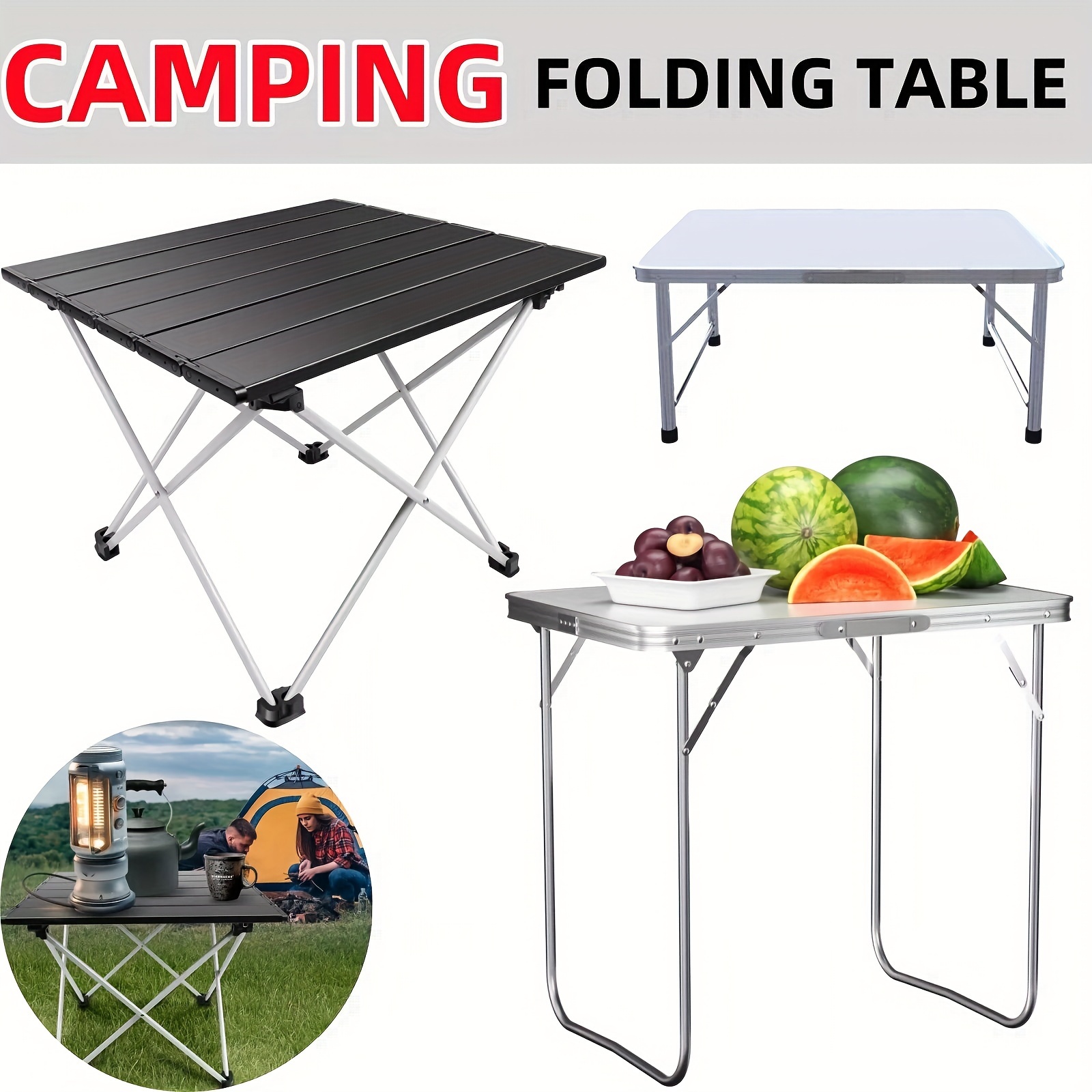 

Portable Camping Table, Lightweight Folding Table With Aluminum Table Top, Easy To Carry, Outdoor, Picnic, Cooking, Beach, Hiking, Fishing