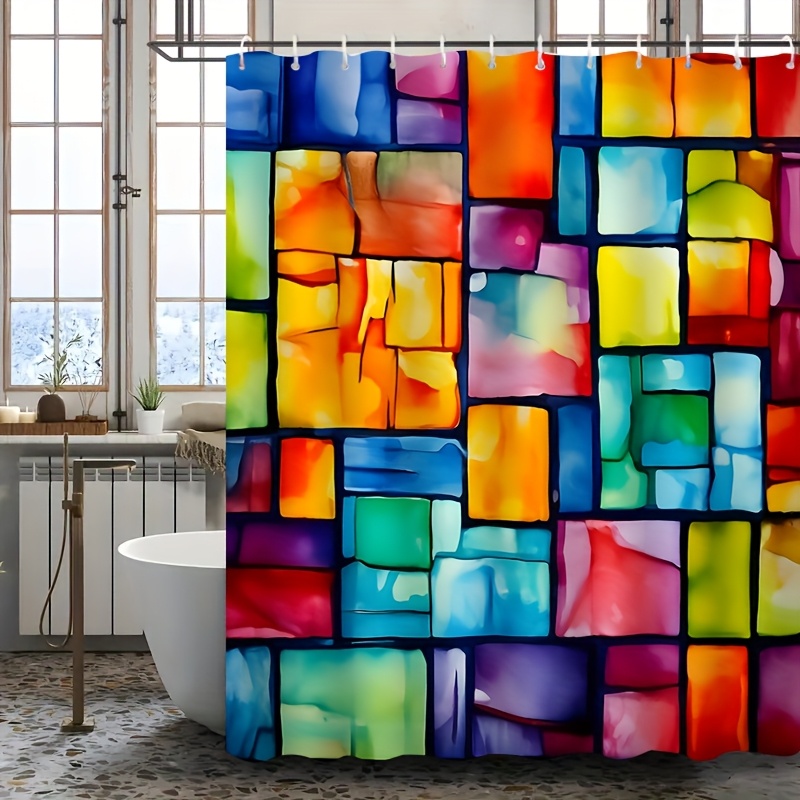 TEMU 2d Flat, Jit1pcs Stained Glass Pattern Shower Curtains, High-end Elegant Bathroom Curtains Shower Curtains, Shower Curtains Home Decor 2d Flat