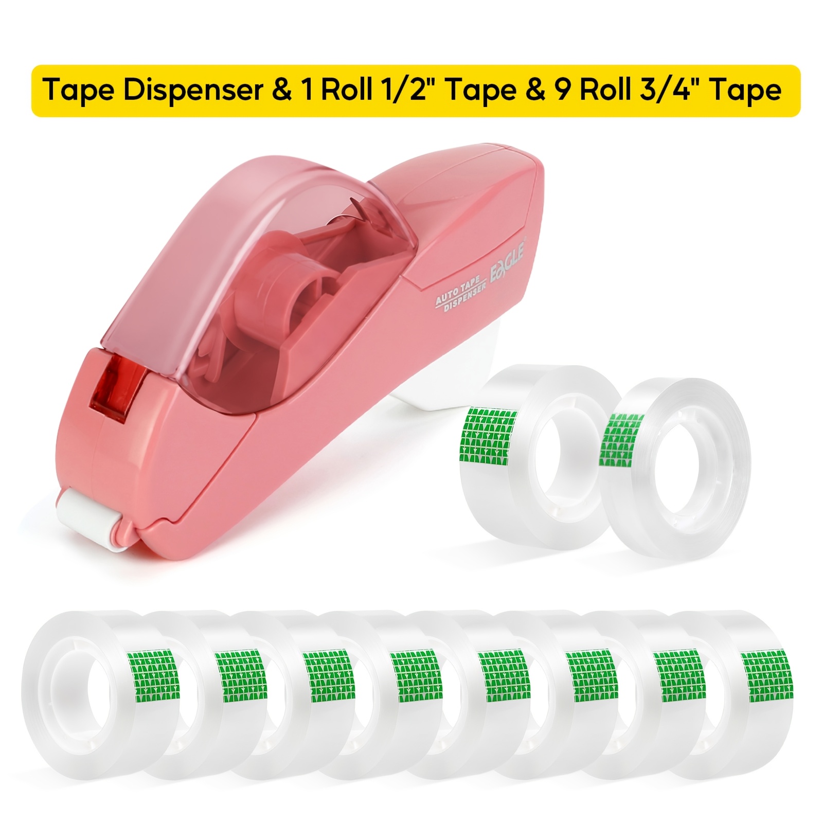 TEMU Tape Refills Sold Separately, Tape Dispenser, 1 Pack Pack Automatic Tape Cutter, Fits 1/2''-3/4'' Tape, 12 Roll/8 Roll Tapes Sold Separately,