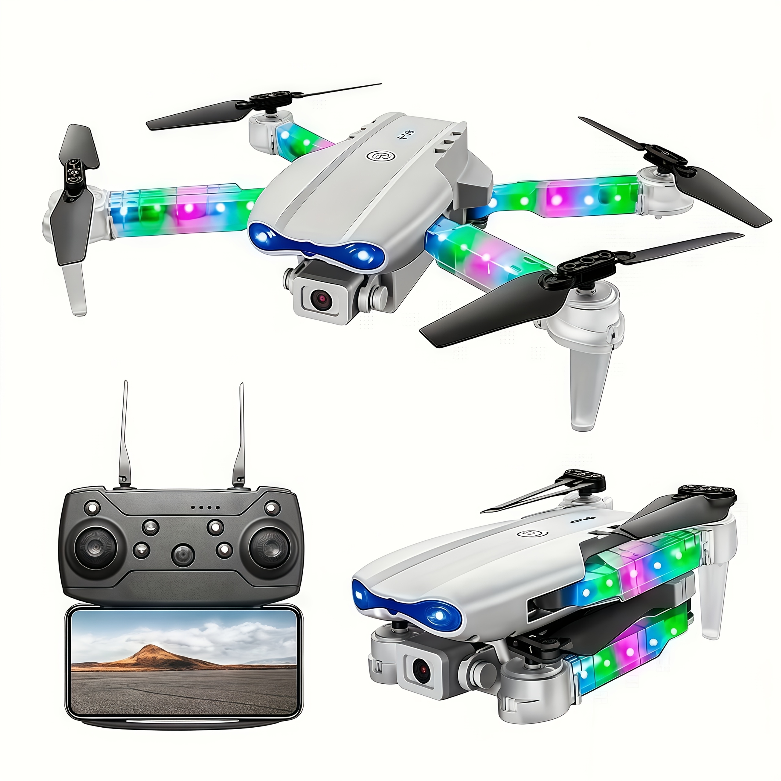 

E99 Led Drone With Dual Cameras - Foldable, Remote Control Quadcopter With Height Hold, 6- Flight Time, Usb Rechargeable, Ideal For Beginners, Indoor & Outdoor Use