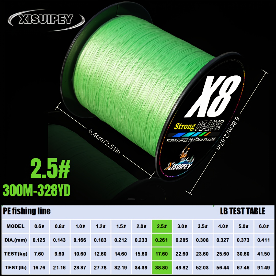 TEMU [300 Meter/328 Yards 8-fach Polyethylen 100% Material Geflechtet, 8 Stränge PE Line Meerfischerei Hauptschnur Unterlinie, Süßwasser Eisangeln