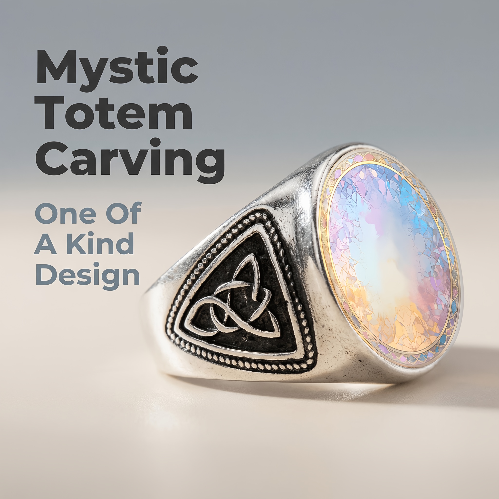 Metal Textured Ring for Men and Women, Colorful Pattern