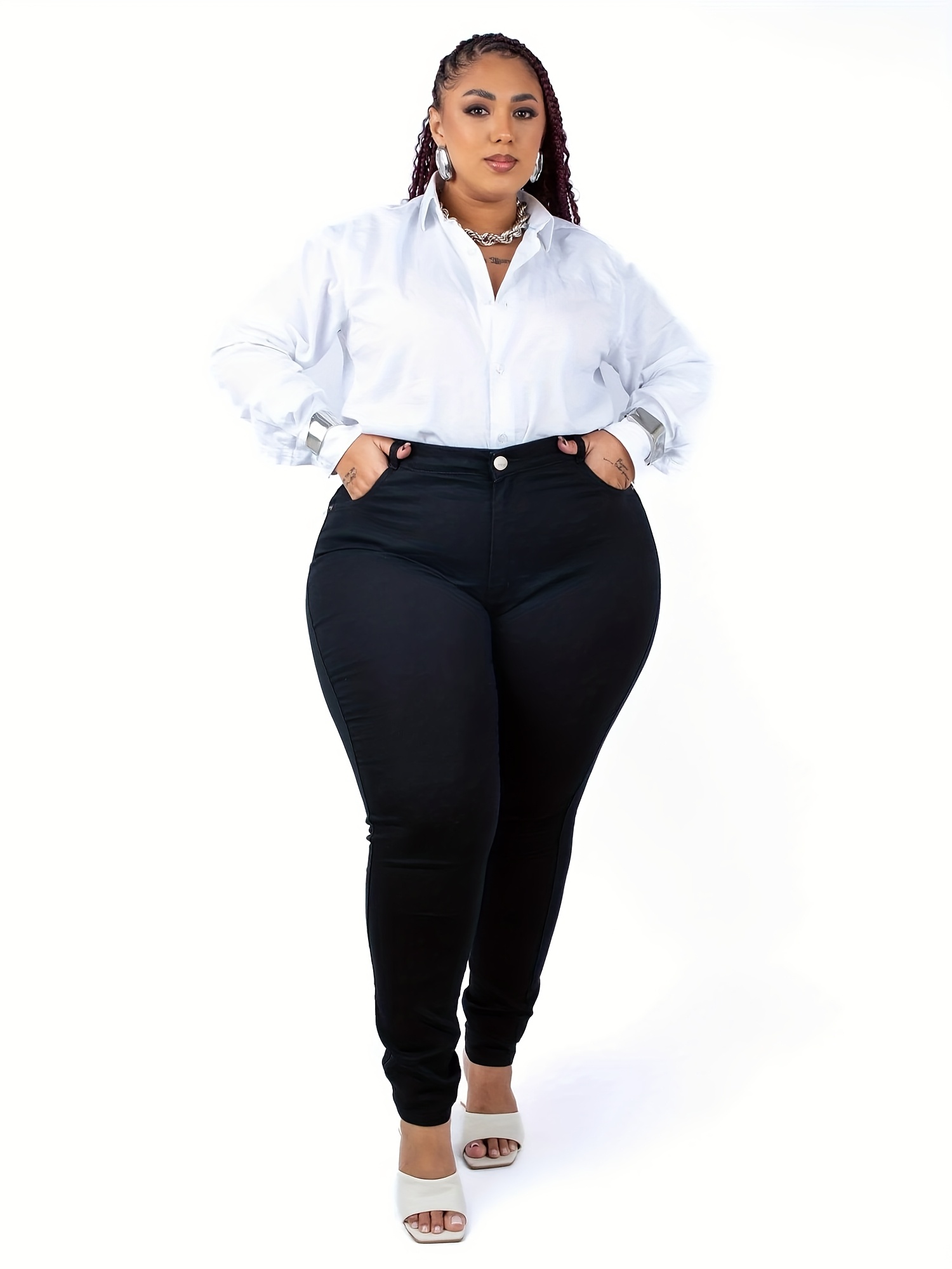 Grote maten skinny jeans met hoge taille voor dames