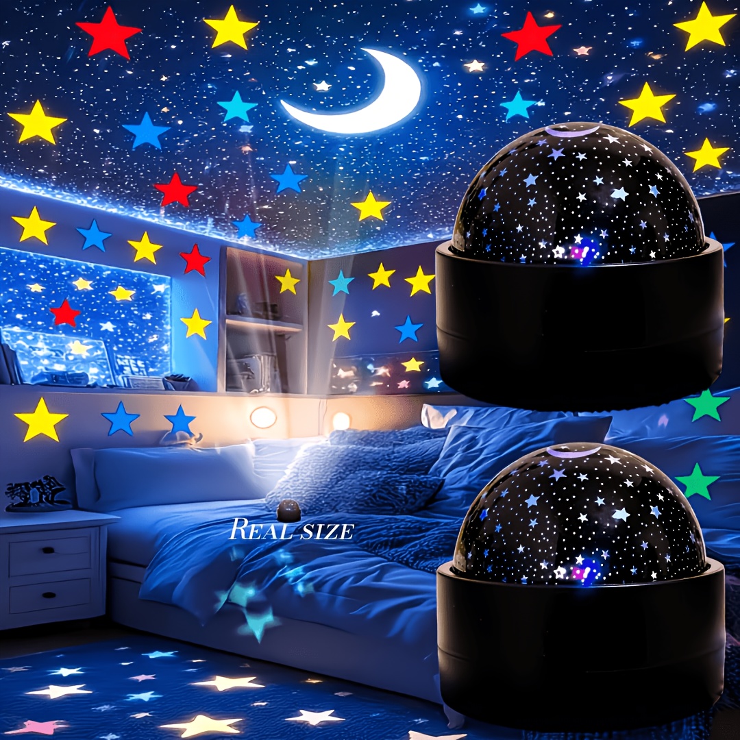 TEMU 2pcs Rgb Starry Night Moon Projection Lights With White Protective Cover | Led Office Lights | Usb Powered Intelligent Color Changing Lights |