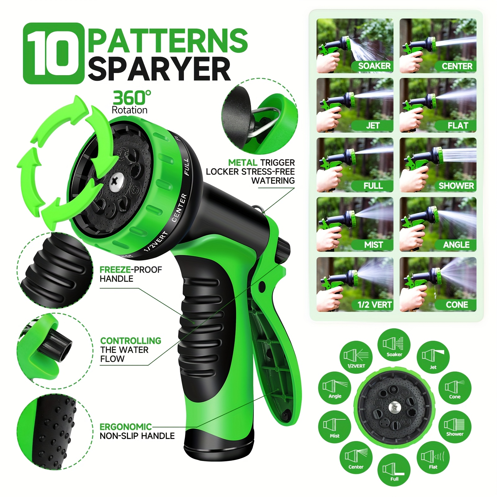100ft heavy duty expandable garden hose with 10 function high pressure spray nozzle 1   brass fittings leakproof design durable rubber material   cleaning forestry and gardening 25ft 50ft 75ft 100ft 150ft kit